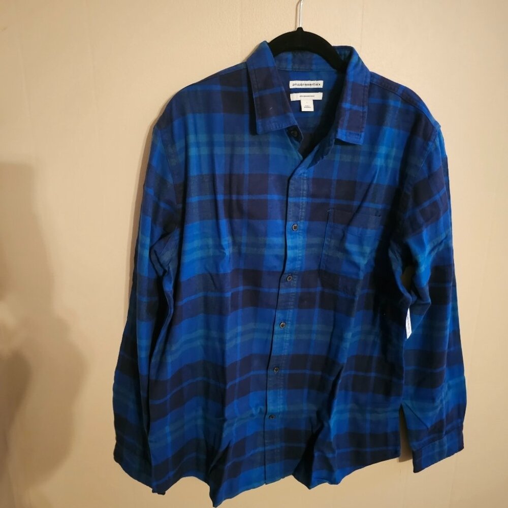 Amazon Essentials Large Blue and Green Plaid Flannel